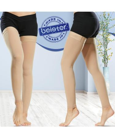 Medical Compression Stockings for Men & Women | Thigh Support 20-30 mmHg for Varicose Veins & Edema Beer Beige Klein - Buy Online on GoSupps.com
