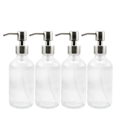 8-Ounce Clear Glass Boston Round Bottles w/ Stainless Steel Lotion Pumps (4-Pack) Empty Refillable Liquid Soap & Lotion Bottles - Buy Online on GoSupps.com