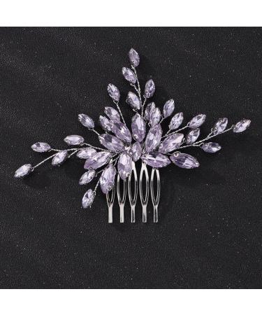 Teyglen Women Dainty Simple Full Rhinestones Red Blue Black Bride Wedding Hair Comb Luxurious Hair Accessories Shiny Rhinestones Bridal Side Hair Combs for Women Bride Girls (Light Purple)