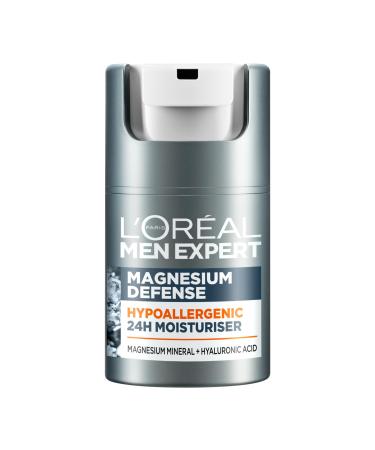 L'Or al Paris Men Expert Sensitive Skin Moisturiser Magnesium Defence Hypoallergenic 24H Daily Mens Moisturiser With Magnesium Mineral And Hyaluronic Acid 50ml