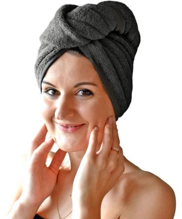 Homelevel 2x Terry Hair Turban with Button - Quick Drying 100% Cotton Hair Towels - Anthracite Set - Perfect for International Shipping - Buy Online on GoSupps.com