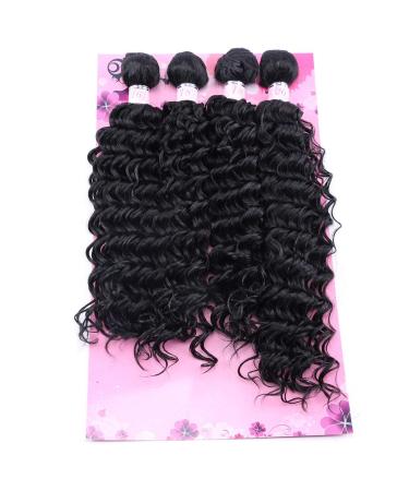 FRELYN Deep Wave Bundles Curly Synthetic Hair Weave Bundles Black Color 16 18 18 20 Inches 4 Pieces/Pack High Temperature Heat Resistant Soft Fiber 1