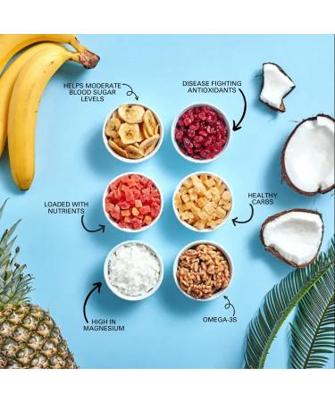 Power Up High Energy Trail Mix 8oz Bags - Walnuts, Banana Chips, Cashews, Coconut, Cranberries, Papaya - Keto, Paleo, Vegan, Gluten Free, Non GMO - Pack of 4 - Buy Online on GoSupps.com