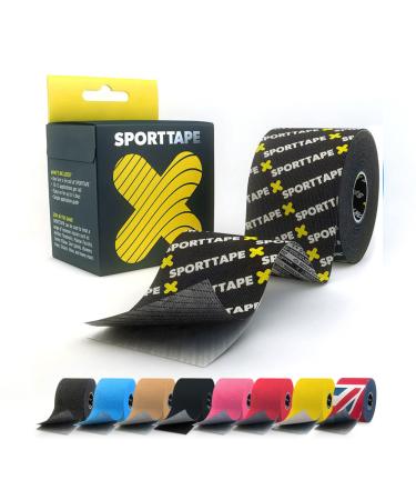 SPORTTAPE Extra Sticky Kinesiology Tape 5cm x 5m - Brand | Hypoallergenic Waterproof K Tape | Physio Medical Sports Tape for Muscle Injury Support | Uncut - Single Roll Branded