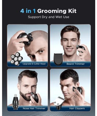 ATEEN 5-in-1 Wet/Dry Head Shaver for Men - Cordless Electric Razor Grooming Kit with LED Display - USB Rechargeable - Black - Buy Online on GoSupps.com