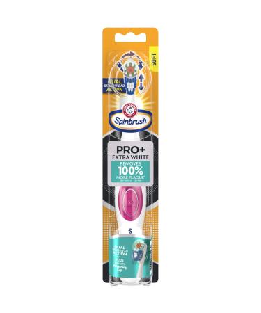 ARM & HAMMER Spinbrush PRO+ Extra White Battery-Operated Toothbrush  Spinbrush Battery Powered Toothbrush Removes 100% More Plaque- Soft Bristles -Batteries Included