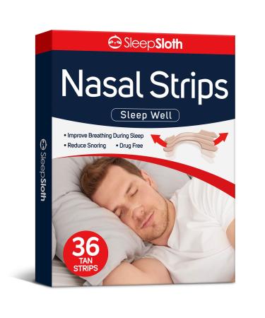 SleepSloth Nasal Strips (36 Count), Nose Strips for Nasal Congestion Relief, Extra Strength Anti Snoring Devices, Drug-Free Snoring Solution Snore-Stopper to Reduce Snoring Caused by Colds & Allergies 36 Count (Pack of 1)