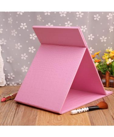 Mouyor Portable Folding Vanity Mirror with Adjustable PU Leather Stand - Pink | Desktop Makeup Mirror - Buy Online on GoSupps.com