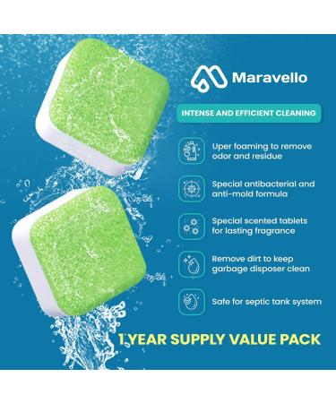 Maravello Garbage Disposal Cleaner & Deodorizer - 28 Apple Fresh Tablets for Kitchen Drain - 1 Year Supply - Buy Online on GoSupps.com