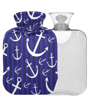 Naanle strip sea ocean anchor hot water bottle with cover transparent hot water bottle 1l warming bag for bed hand feet warmer pain relief heat and cold therapy