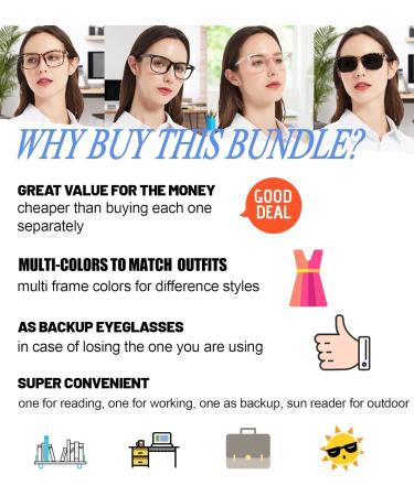 Shop 4 Pairs Blue Light Reading Glasses for Women - UV Protection & Stylish Designs | Best Optical Options 1.00 to 4.0 - Buy Online on GoSupps.com