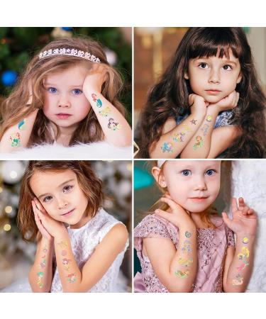 Mermaid Temporary Tattoos for Kids - Cute Cartoon Fake Tattoo Stickers with Marine Life Designs - Waterproof Body Art Stickers - 8 Sheets - Buy Online on GoSupps.com
