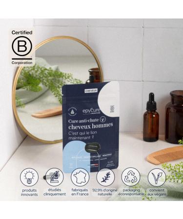 EPYCURE - Hair Loss Treatment for Men - 92% Natural - Limits Loss Accelerates Growth Effective Against Androgenic Alopecia - Cystine Zinc Vitamins - 1 Month - Vegan - Made in France - Buy Online on GoSupps.com