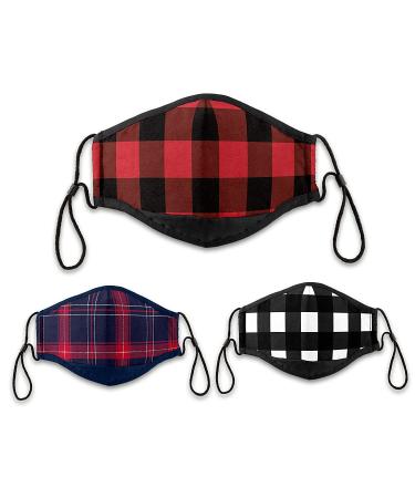 Buffalo Plaid Adjustable Face Mask Set with an Inside Pocket That Fits A PM 2.5 Activated Carbon Filter