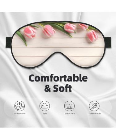 Soft Sleep Mask for Men & Women | Pink Tulips & Green Leaves | Adjustable Blackout Eye Covers for Travel & Home - Buy Online on GoSupps.com