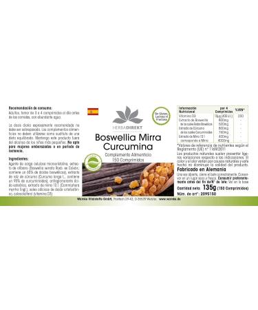 WARNKE VITAL SUBSTANCES Boswella tablets with mire and curcumin 150 tablets with vitamin D3 HERBADIRE RECKTY by Warnke Valthys German pharmacists qualitia - Buy Online on GoSupps.com