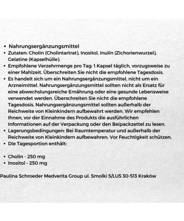 Medverita Choline + Inositol 250/250mg - Supports Liver Function - Dietary Supplement - 120 Capsules - 1 Capsule Daily - Buy Online on GoSupps.com