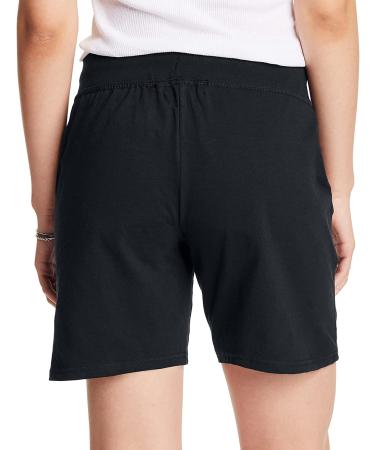 Hanes Women's Jersey Pocket Shorts - Drawstring, Cotton, 7 Inseam, Black - Large - Buy Online on GoSupps.com