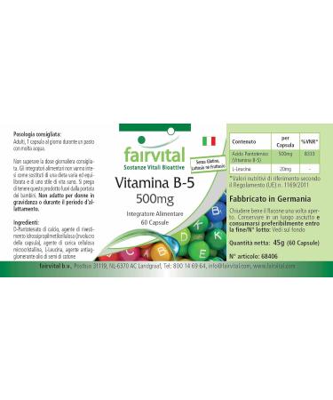 Fairvital Vitamin B5 500mg Vegan High Dosage 60 Capsules - Pantothenic Acid - Buy Online on GoSupps.com