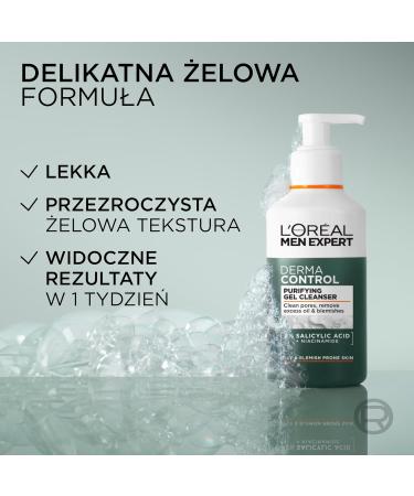 L'OREAL POLAND BALTICS LOr al Paris Men Expert Derma Control Facial Cleanser Gel Cleanser with Niacinamide 260 ml - Buy Online on GoSupps.com