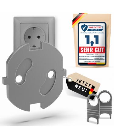 Premium sockets child locking silver (10x) extremra safe by 3-fold protection Simply removable with special key & reusable thanks to replacement adhesive - socket protection for baby and children
