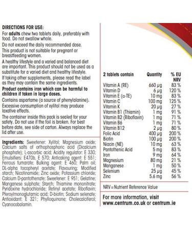 Centrum Advance Multivitamin & Mineral Tablets - 30 Complete Multivitamin Tablets with 24 Essential Nutrients incl. Vitamin D - Buy Online on GoSupps.com