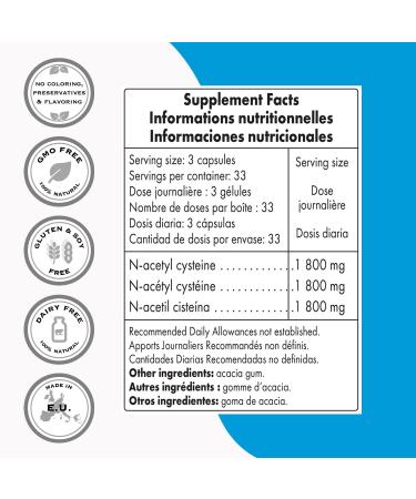 Supersmart NAC N-Acetyl Cysteine 1800mg - Antioxidant & Anti-Aging Supplement - Glutathione Precursor | 100 Vegetarian Capsules - Buy Online on GoSupps.com