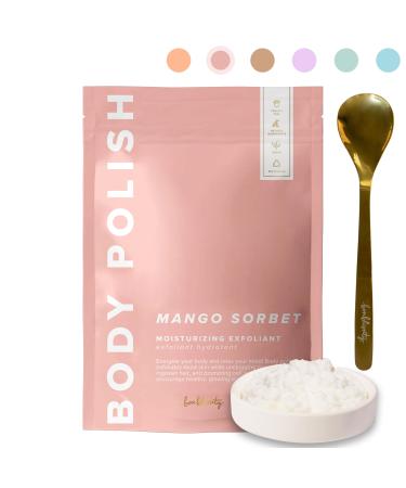 Body Scrub Body Polish MANGO SORBET - Moisturizing & Exfoliating Body Scrub - Handmade Eco-Friendly Mess-Free with Gold Spoon Gentle & Fluffy Texture Made in USA