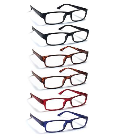6 Pack Reading Glasses by BOOST EYEWEAR, Traditional Frames in Assorted Colors, for Men and Women, with Spring Loaded Hinges 1.5 Diopters 9.0 Millimeters 2.00 Inches 0.00 0.00 6.0