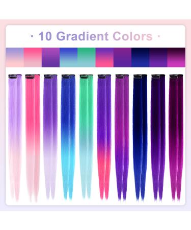 20 PCS Colored Hair Extensions - Ladyamz Ombre Party Highlights Clip-in Synthetic Hairpieces for Girls, Women, Kids - 22 inch - Buy Online on GoSupps.com
