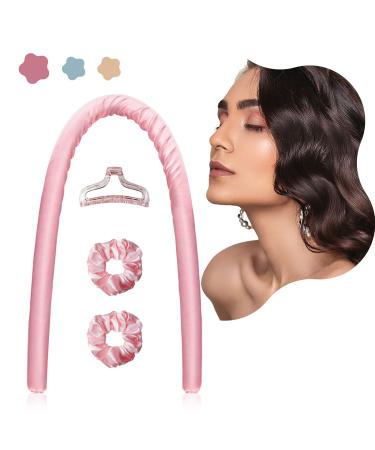 Heatless Hair Curlers For Long Hair, No Heat Hair Curlers Spiral Silk Curlers Hair Rollers, Heatless Curling Rod Headband, DIY Hair Styling Tools for Long Hair To Sleep In Overnight, 39.4 Inch (Pink)