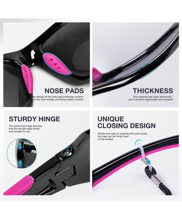 Rivbos RB831/RB832 Polarized Sunglasses - Lightweight TR90 Cycling & Sports Glasses for Men & Women | UV400 Protection for Hiking Running Golf & Fishing - Black & Pink - Buy Online on GoSupps.com