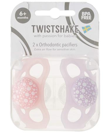 Twistshake Orthodontic Pacifiers - 2 Pack BPA-Free for 6+ Months - Pastel Pink & Purple - Buy Online on GoSupps.com
