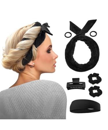 Heatless Hair Curler For Long Hair Curls - 61 Extra Long Heatless Curling Rod Headband  Velour No Heat Curling Ribbon Kit You Can Sleep In Soft Cotton Curling Ribbon Overnight For Women(Black)