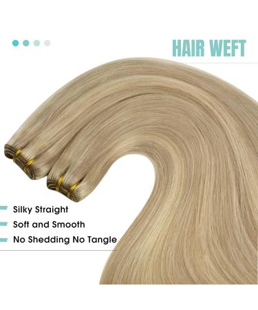 YoungSee 40 cm Blonde Human Hair Wefts - Remy Double Wefts Extensions #16/22 with Golden Highlights | 100g Weave - Buy Online on GoSupps.com