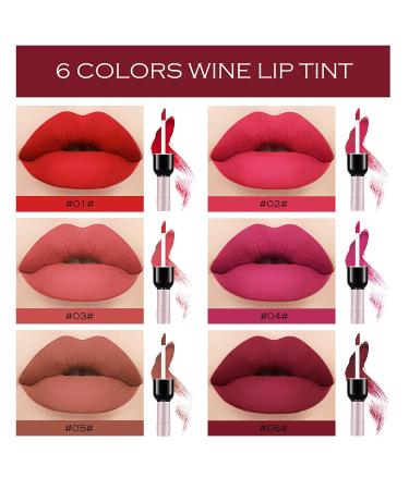 KYDA 6 Colors Wine Lip Tint Set - Matte Finish, High Pigmented Velvet Lip Gloss - Long-lasting & Non-stick Cup Lipstick Set - Buy Online on GoSupps.com