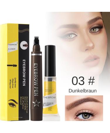 Zibeem Microblading Eyebrow Pen Waterproof Eyebrow Pen with Brush Tip 4 Prongs Fork Eyebrow Makeup Liquid Pen with Eyebrow Gel for Natural 03 - Buy Online on GoSupps.com