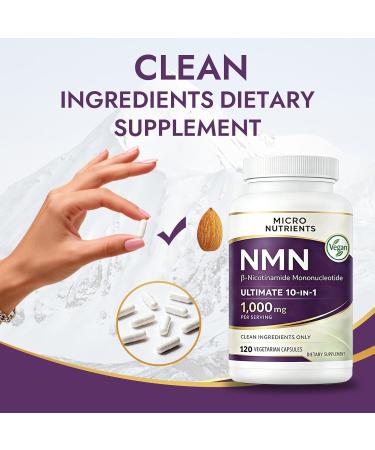 Lazra Micro Nutrients NMN Supplement Nicotinamide Mononucleotide 10-in-1 Formula 1000mg Per Serving 120 Vegan Vegetarian Capsules Clean Ingredients Dietary Supplement - Buy Online on GoSupps.com