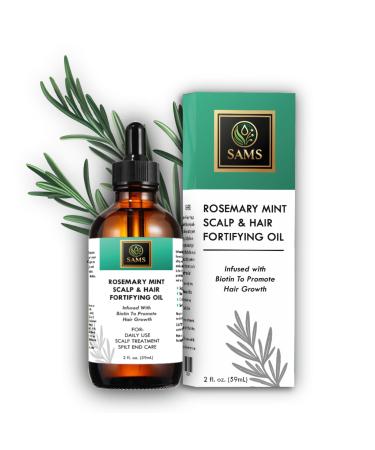SAMS Rosemary Mint Hair Growth Oil - Organic Scalp Treatment Strengthens & Nourishes Prevents Breakage Fast Hair Growth 2 fl oz Green