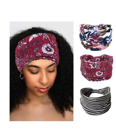 EYSL Boho Knotted Headband 3 Pack - Wide Fashion Stretch Head Wraps for Women - Twist Flower Printed Hair Band - Turban Bandana Hair Accessories - Multi-colored - Buy Online on GoSupps.com