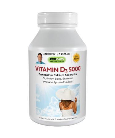 ANDREW LESSMAN Vitamin D3 5000 IU 60 Capsules High Potency Essential for Calcium Absorption Supports Bone Health Healthy Muscle Function Immune System and More. Small Easy to Swallow Capsules 60 Count (Pack of 1) 5000 Iu