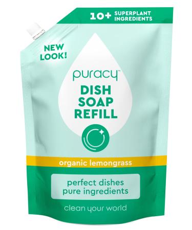 Puracy Natural Dish Soap Refill, Skin-Softening Plant-Based Liquid Dishwashing Detergent Soap, Clean-Rinsing Water-Sheeting Formula, (Organic Lemongrass 48 Oz) Lemongrass 48 Fl Oz (Pack of 1)