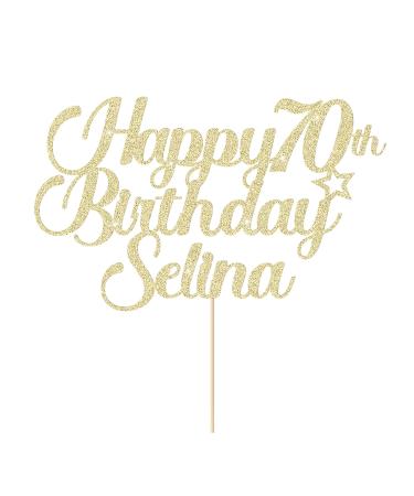 Personalised Happy Birthday Cake Topper Cake Decorations Double Sided Glitter Cake Toppers Custom Gifts for Women Men Friend with Any Age Name on 1st 10th 20th 30th 40th 50th (Champagne Gold)
