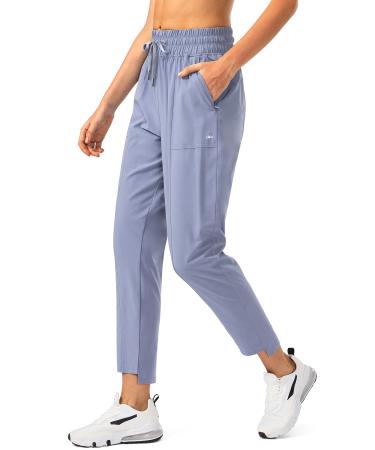 Obla Women's Lightweight Golf Pants with Zipper Pockets High Waisted Casual Track Work Ankle Pants for Women Light Blue Small