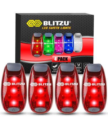 BLITZU 4 Pack LED Safety Lights Gear for Kids, Women & Men. Great for Bike Tail Light, Kayak, Dog Collar, Stroller, Walking, Boat, Runners, Night Running Blinking Warning Reflective Light Accessories Red