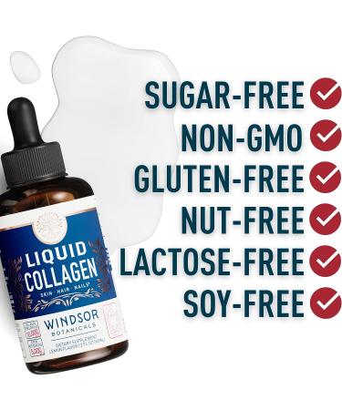 Windsor Botanicals Liquid Collagen Peptides Supplement - Hair Skin Nail Joints Support - 10,000mcg Collagen 5,000mcg Biotin - Lemon Flavor - 2oz - 2-Month Supply - Buy Online on GoSupps.com