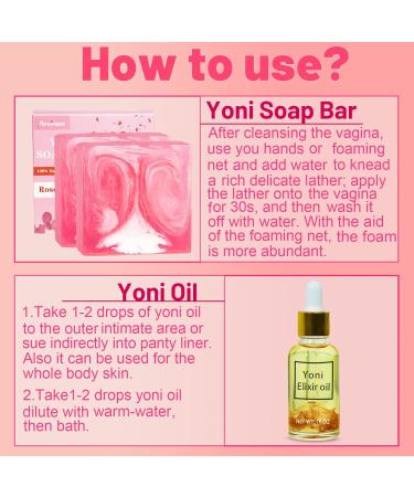 Organic Yoni Soap Bars & Feminine Wash Set | pH Balance Vaginal Care | Handmade Yoni Bar Soap for Face & Body - Rose Scented - Buy Online on GoSupps.com