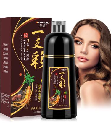 Black Hair Dye Shampoo  MEIDU Hair Dye Shampoo 3 in 1- 100% Grey Coverage  Instant Black Hair Dye Shampoo  Herbal Hair Color Shampoo Coloring in Minutes for Women & Men (500mL 17.6 Fl Oz)(Dark Brown)