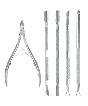 5 Pcs Cuticle Remover Set Cuticle Trimmer Cuticle Pusher Cuticle Nippers Stainless Steel Cuticle Remover Scissors Cutters Nail Toenail Cuticle Clippers for Fingernails Toenails
