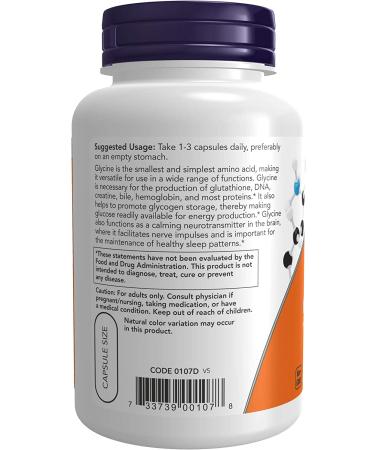 NOW Glycine 1000mg - 100 Veg Capsules for Sleep & Relaxation - Buy Online on GoSupps.com